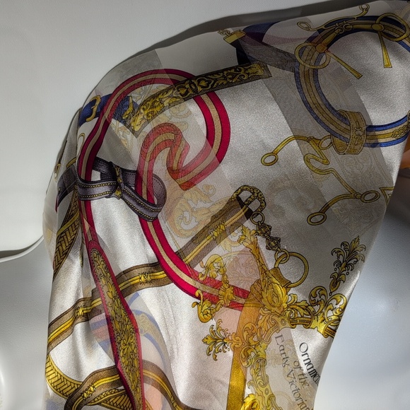Lancel Paris Silk Scarf with Orange and Gold Accents - Picture 11 of 15